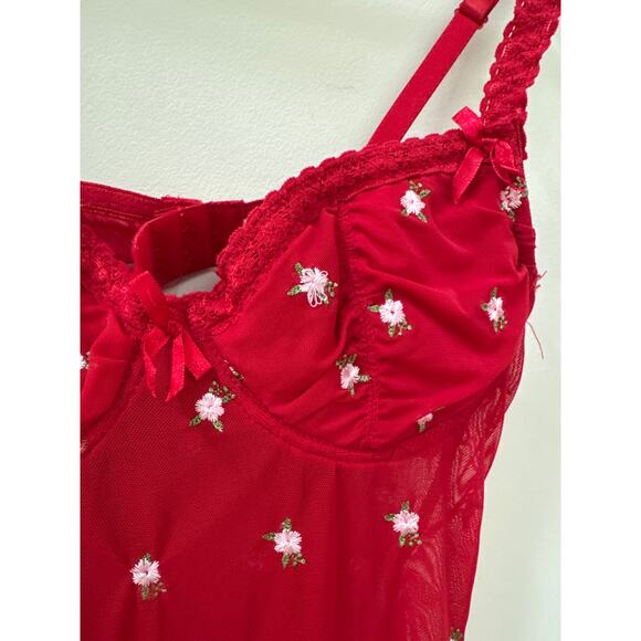 Vintage Rampage Red Lace Babydoll Sheer Bustier Tank Top Fairycore Y2K - Picture 3 of 6